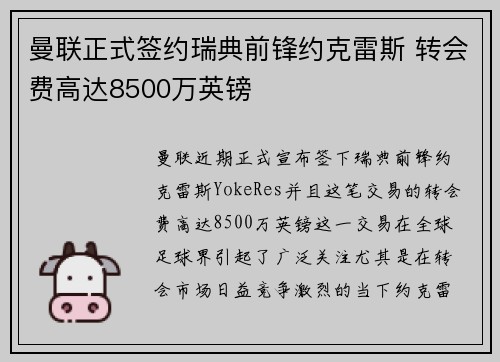 曼联正式签约瑞典前锋约克雷斯 转会费高达8500万英镑 曼联正式签约瑞典前锋约克雷斯 转会费高达8500万英镑